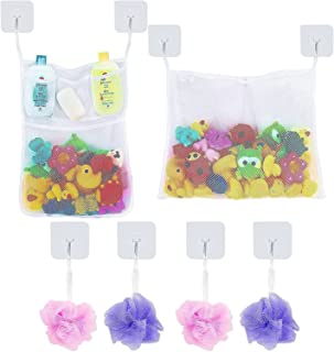 LEEFE 2 x Mesh Bath Toy Storage with 5 Pockets - The Perfect Net for Bathtub Toys & Bathroom Organizer - For Kids, Toddlers & Baby and Shower Caddy, Bonus of 6 Super Strong Suction Cups