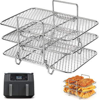 BYKITCHEN Air Fryer Racks for Ninja Dual, Three Layer Stainless Steel Cooking Rack, Air Fryer AF300UK AF400UK Accessories, Grilling Rack for Ninja/Salter/Tower/EMtronics Double Drawer Fryer