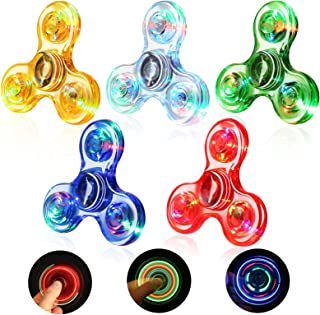 SCIONE Fidget Spinner LED 5 Pack, Christmas Party Favors Light up Fidget Toys for Kids-LED Crystal Fidget Packs Finger Toy Hand Fidget Spinner-ADHD Anxiety Toys Stress Relief Reducer