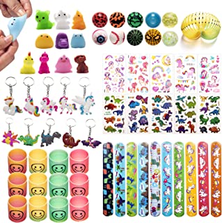 WAORZMK Kids Party Bag Fillers for Kids Unisex with Slinky, Slap Bands, Kids Tattoos, Bouncy Balls, Keychains, Mochi Squishy Toys, Assortment Stocking Fillers Boys Girls Lucky Dip Prizes