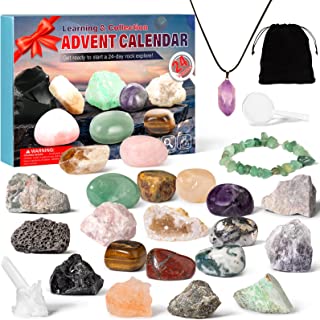 Advent Calendar 2022 Crystals for Kids Christmas Countdown Calendar 24 pcs Collection Rocks And Minerals for Explore Learning Collection Christmas Gift for Girls Boys Geology Enthusiasts