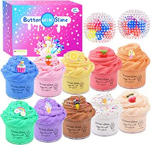 12 pack Fluffy Slime Kit, with 2 Stress Relief Balls, Unicorn,Cake Animal Candy and Fruit Butter Slime Making Kit,Super Stretchy and Non-Sticky,Educational Stress Relief Slime Toys for Girls Boys