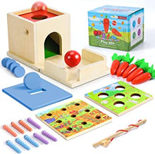 COOLJOY 4 in 1 Wooden Montessori Toys for 3 Year Olds Wooden Toys | Ball Drop Toy, Coin Box, Carrot Harvest Toy, Catch Worm Toy | Baby Sensory Toys Toddler Baby Gifts 3 4 5 Year Old