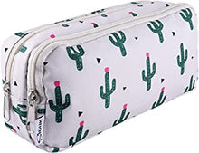 SIQUK Pencil Case Large Capacity Pen Case Double Zippers Cactus Pen Bag Office Pen Holder Organizer Stationery Bag Cosmetic Bag with Compartments for Girls Boys and Adults