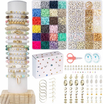 Polymer Clay Beads Bracelet Making Kit, 7200+ Clay Beads for Jewellery Making, 2 Boxes Flat Clay Beads, 6mm Round Heishi Clay Beads for Bracelets Necklace Earring DIY for Kids Adults Gift