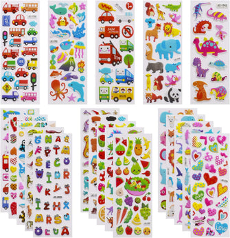 3D Stickers for Kids Toddlers Vivid Puffy Kids Stickers 24 Diffrent Sheets Over 550, Coloured 3D Stickers for Boys Girls Teachers as Reward, Gift, Craft Scrapbooking