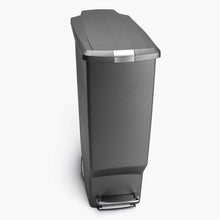 simplehuman CW1363 40L Slim Recycling Kitchen Pedal Bin with Lid Lock, Silent Soft Close Lid, Built In Wheels, Stay-Open Lid, Grey Plastic, W 26.0cm x H 64.0cm x D 49.0cm