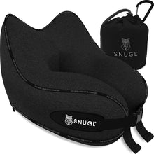 SNUGL Travel Pillow - Memory Foam Neck Cushion - Flight Pillow  Support Neck Pillow for Travel  Travel Neck Pillow for Airplane with Carry Bag & Clip  Flying Travel Essentials (Jet Black - Regular)