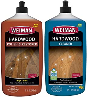 Weiman Hardwood Floor Cleaner and Polish Restorer Combo - 2 Pack - High-Traffic Hardwood Floor, Natural Shine, Removes Scratches, Leaves Protective Layer