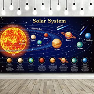 Solar System Decorations Large Fabric Outer Space Poster Banner Space Theme Backdrop Background for Kids Boys Space Birthday Decorations Planets Party Educational Supplies, 72.8x43.3 Inch