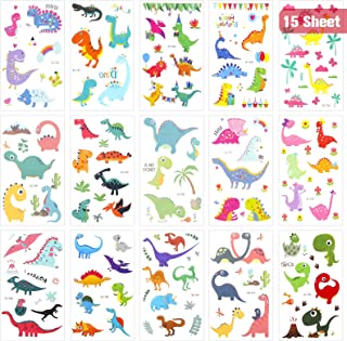 RosewineC 150Pcs+ Temporary Dinosaur Tattoos for Kids, 15Sheets Waterproof Tattoo Sticker Dinosaur Theme for Kids Boys Birthday Party Favors Supplies Goodie Bag Fillers