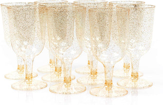 MATANA - 50 Pack Gold Glitter Wine Glasses Multi-Use Glass Set for Wedding Anniversary Birthday Cocktail Party - 170ml