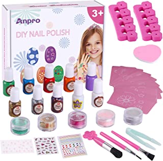 Anpro Girls Nail Polish Set - Matching Temporary Tattoo Stickers, Creative Gift for Kids, Girl Nail Salon Kit