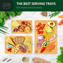 2-in-1 Large Premium Wooden Bamboo Chopping Board Set & Tray  Set of 3  Chopping Board Set with Juice Groove  Professional Grade for Kitchen  Perfect Chopping Boards for Bread, Meat, Fruit