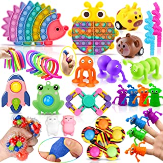 Lubibi Fidget Toys Set ,31 Pcs Fidget Pack For Anxiety Relief Stress Sensory Toys Fidget Box with Finger Puppets Bubble Pop Stress Ball Birthday Party Favors for Kids and Adults