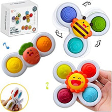 FUFUFA 3pcs Suction Cup Spinner Baby Sensory Toys, Safe Interesting Table Sucker Gameplay, Bath Toy Rotating Spinning Top for Toddlers Kids Autistic Children 6-12-18 Months 1 2 3 Year Old Boys Girls