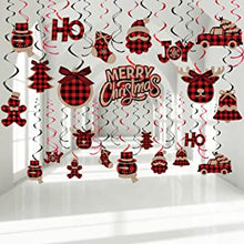 36 Pieces Christmas Hanging Swirls Decorations Merry Christmas Swirls Garland Red Buffalo Plaid Xmas Tree Elk Santa Snowman Socks Hanging Ceiling Decor for Christmas Holiday Party Supplies