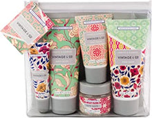 Vintage & Co Fabrics & Flowers Top To Toe Kit | 50ml Hand Cream, 50ml Body Lotion, 30ml Foot Cream, 10ml Lip Balm & 30g Bath Salts | Travel Friendly Sizes