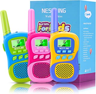 Nestling Long Range Walkie Talkies 3 Pack, 8 Channels 2 Way Radio Toy with Backlit LCD Flashlight, for 3-12 Year Old Boys & Girls Gifts Outdoor Garden Camping Hiking