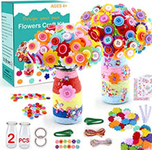 Flower Craft Kit for Kids Make Your Own Flower Bouquet with Buttons and Felt Flowers, DIY Vase Art and Craft for Girls Toy, DIY Christmas Birthday Gift for Girls and Boys Age 4-12 Years Old