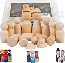 Giggi Peg Dolls 54 Pcs Assorted Sizes with 4 Hats - Unfinished Wooden People Shaped Dolls Ideal for Painting, Craft Kits for Kids, DIY Doll Making and Party, Cake & Christmas Decoration