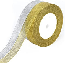 Organza Gift Wrap Ribbon - 20mm Decorative Christmas Ribbon - 44M Gold and Silver Ribbon for Christmas Wrapping Gift Craft - 2 Roll x 22M