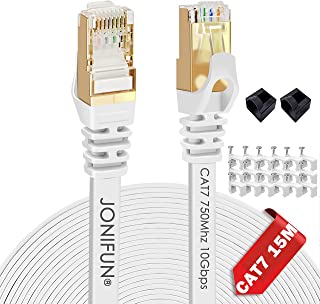 JONIFUN Cat 7 Ethernet Cable 15m - Fastest Cat7 Flat Ethernet Patch Cables 10GB - Internet Cable for Modem,Router,LAN,Computer,Switch - Compatible with Cat5e Cat6 Network - WHITE 50FT