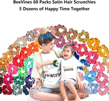 BeeVines Satin Silk Scrunchies for Hair, Silky Curly Hair Accessories for Women, Hair Ties Ropes for Teens, Scrunchies Pack Girls Birthday Thanksgiving Christmas Gift, 60 Pack