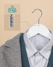 SONGMICS Wooden Hangers, Set of 20, Coat Hangers, Clothes Hangers, with Shoulder Notches, Anti-Slip Trousers Bar, 360 Swivel Hook, for Suits, Shirts, Coats, White and Silver CRW03W-20