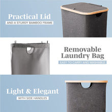 Lonbet - Laundry Baskets with Lid Grey - XL 100 L - Washing Baskets for Laundry with Laundry Bags - Hamper Basket for Bedrooms - Bamboo Laundry Hamper - Dirty Clothes Laundry Bin