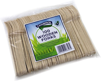 Caterpack Enviro 100 Wooden Forks, Biodegradable/compostable/Disposable Wooden Forks, 100% Birchwood/eco Friendly Ideal for Catering/picnics/Parties/Camping