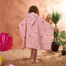 Dreamscene Ice Cream Hooded Poncho Towel for Kids Swimming Bath Shower Holiday Microfibre Pool Beach Changing Robe for Boys Girls, Pink Purple,One Size for Kids Boys Girls,DTPOICEBL28