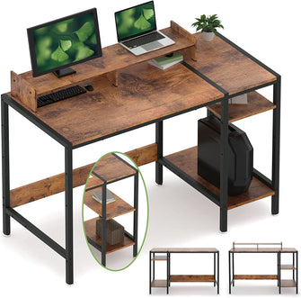 acomfiday Computer Desk with Storage Shelves Study Gaming Desk for Small Spaces, Laptop Desk Rustic Writing Table for Home Office, Workstation with Large Monitor Stand.