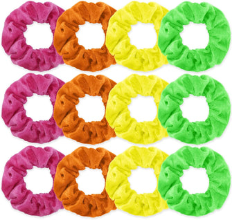 Yolev 12 Neon Scrunchies for Hair 80s, Premium Velvet Soft Hair Scrunchy, Solid Colors Thick Elastic Bands, Scrunchies Hair Ties Hair Bands Ponytail Holder for Women Girls