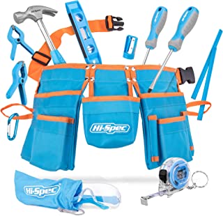 Hi-Spec 16 Piece Blue Kids Tool Kit Set & Child Size Tool Belt. Real Metal Hand Tools for DIY Building, Woodwork & Construction