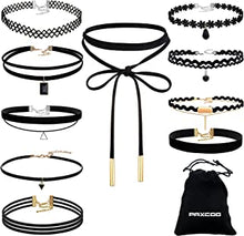 PAXCOO 10 Pcs Choker Necklace for Women Girls Black Classic Velvet Stretch Gothic Tattoo Lace