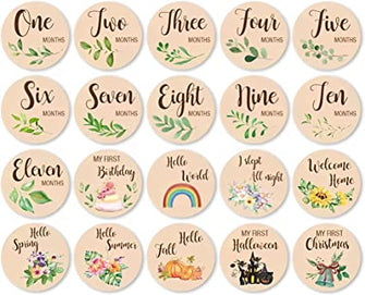 Baby Milestone Cards - Wooden Milestone Discs Newborn Unisex Baby Gifts Keepsakes - Baby Girl Moments Cards - Photography Accessories First Year Memories - Set of 10（Double Sides Printed）