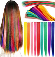 Rhyme Colored Hair Extensions Clip In/On For Girls Hair Accessories Straight Wig for Women, Synthetic, Rainbow Color, 20 inch (Pack of 9)