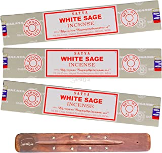 Satya Nag Champa White Sage Incense Sticks | x3 pack | with SAMASIA incense sticks holder | Used for Aromatherapy, Spa, Yoga, Weddings, Meditation, Healing, Positivity and Relaxation