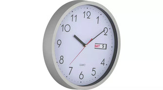 Day and Date Wall Clock - Silver