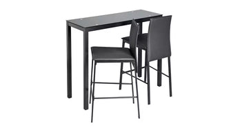 Lido Glass Bar Table & 2 Black Chairs