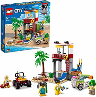 LEGO 60328 City Beach Lifeguard Station Set with ATV Toy Car, Ice Cream Cart, 4 Minifigures and Road Plate, Gift Idea for Girls & Boys age 5 plus