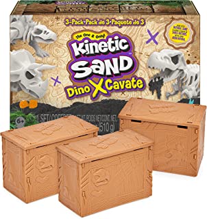 Kinetic Sand, Dino XCavate 3-Pack, Made with Natural Sand, Play Sand Sensory Toys