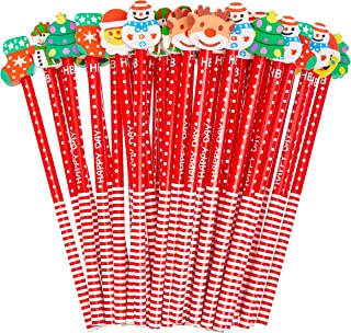 The Twiddlers - 50 Christmas Themed Pencils with Rubber Erasers Santa Xmas Tree Reindeer Snowman Assorted Festive Designs for Kids Gift Toys and Party Bag Fillers and Favours