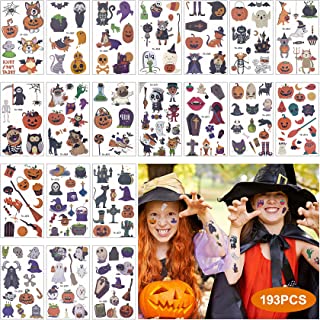 Halloween Temporary Tattoo Stickers for Kids - Funxee Assorted Tattoo Sticker Decorations, Trick or Treat Party Favors, 193 Kinds of Vampire Bat Ghost Witch Pumpkin Temp Tats for Boys & Girls