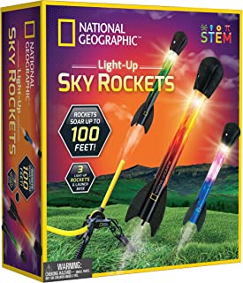 National Geographic Air Rocket Toy - LED Rocket Launcher for Kids, Stomp and Launch Light Up, Air Powered, Rockets up to 30.5 Meters, Garden Toys, Outdoor Games