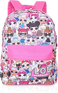 L.O.L. Surprise ! Backpack for Girls and Teens Featuring All-Over Dolls Print | Kids LOL Bag for School Or Travel, Pink Canvas Girls Rucksack with Front Pocket | Great Birthday Gift Idea