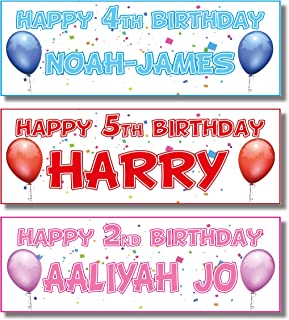 2 Personalised Birthday Banners - Single Balloon Design - Any Name & Any Age (Approx 3ft x 1ft) (Blue)