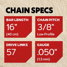 Oregon Chainsaw Chain for 16-Inch (40 cm) Bar 57 Drive Links low-kickback chain fits Titan, Gardenline, Black & Decker, Spear & Jackson, Einhell, Worx, Mac Allister, Florabest, Handy & more (91P057E)