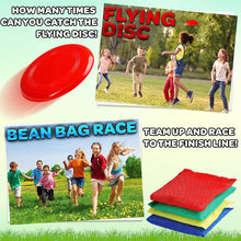 Outdoor Games for Kids and Adults, 6 in 1 Garden Games PE Sports Day Sack Race Flying Disc Tug of War Bean Bag Race Tin Can Alley Egg and Spoon Race